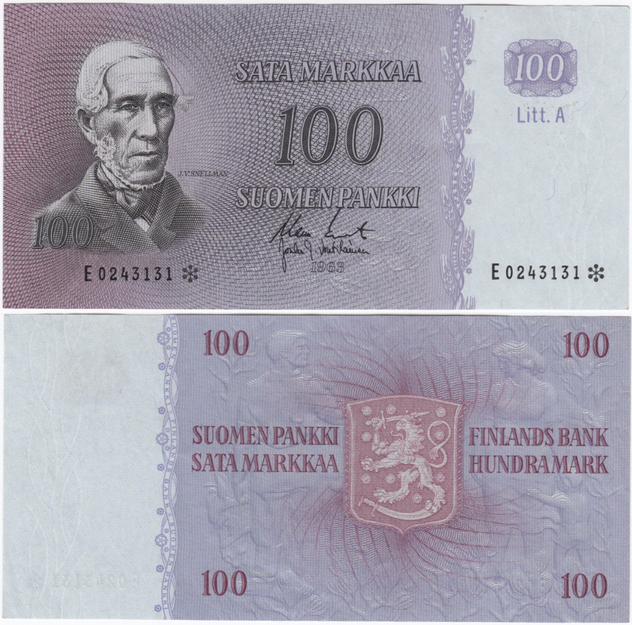 100 Markkaa 1963 Litt.A E0243131*